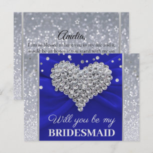 Glitter Elegant Blue zal je mijn Bridesmaid zijn Briefkaart