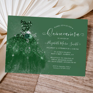 Glitter Emerald Green Silver Dress Quinceanera Kaart