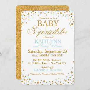 Glitter en Blue Sprinkle Baby shower Kaart