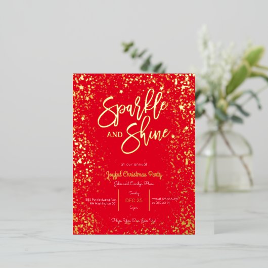 Glitter- en glansfolie kerstfeest uitnodiging (Staand Voorkant)