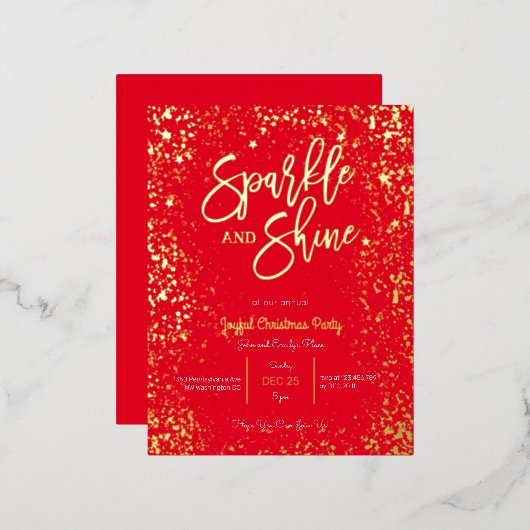 Glitter- en glansfolie kerstfeest uitnodiging (Voorkant / Achterkant)