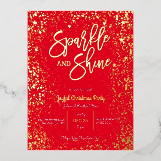 Glitter- en glansfolie kerstfeest uitnodiging (Voorkant)