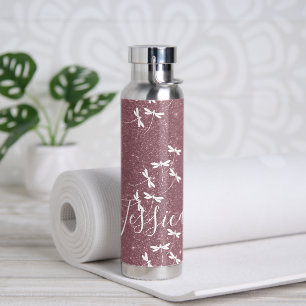 Glitter en libellen gepersonaliseerd  waterfles