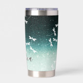 Glitter en libellen op maat geïsoleerde drinkbeker (Achterkant)