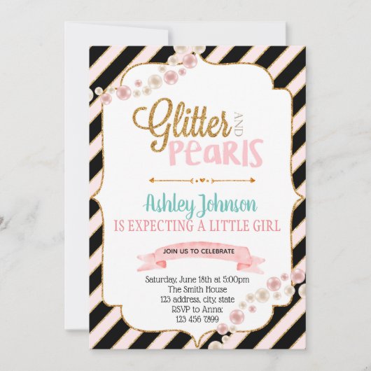 Glitter en parels feest uitnodiging (Voorkant)