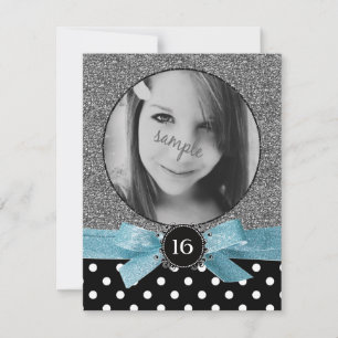 Glitter en Polkadots Foto Sweet 16 Kaart
