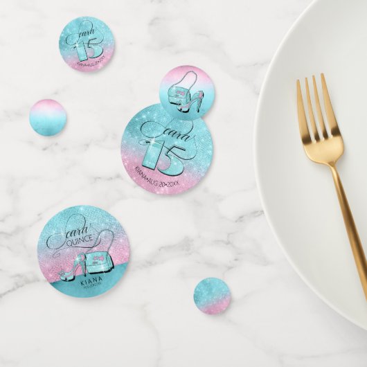 Glitter en Shine Quinceanera Blauwgroen/Roze ID701 Confetti (Groep)