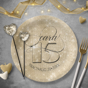 Glitter en Shine Quinceanera Gold ID701 Papieren Bordje