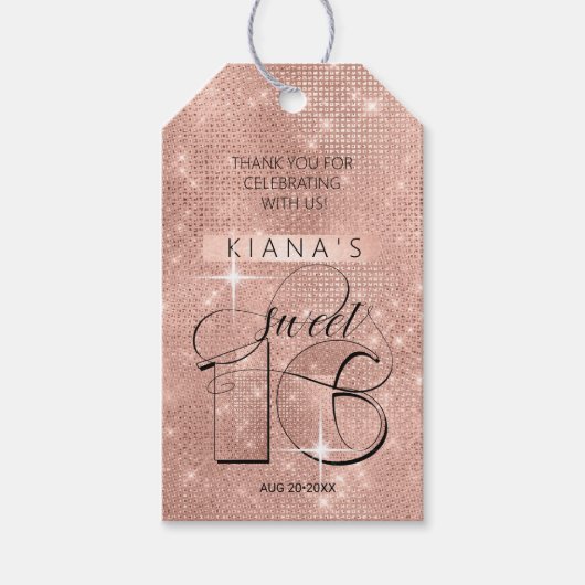 Glitter en Shine Sweet 16 Roos Gold ID675 Cadeaulabel (Voorkant)