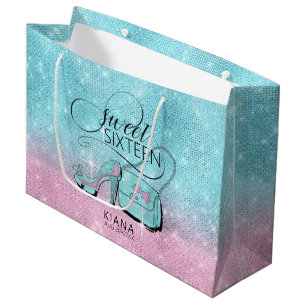 Glitter en Shine Sweet 16 V2 Blauwgroen/Roze ID675 Groot Cadeauzakje