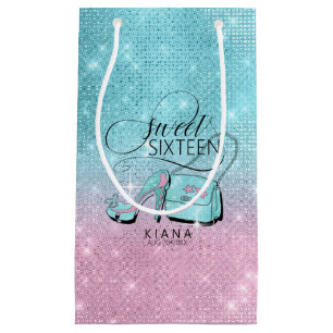 Glitter en Shine Sweet 16 V2 Blauwgroen/Roze ID675 Klein Cadeauzakje