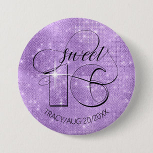 Glitter en Shine Sweet 16 Violet ID675 Ronde Button 7,6 Cm