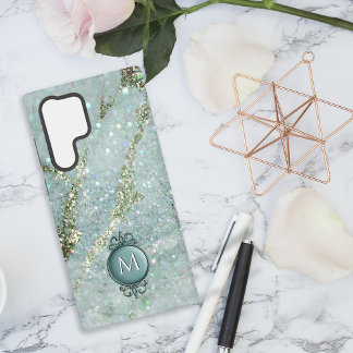 Glitter en Sparkles Goud en Groen Samsung Galaxy Hoesje