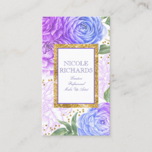 Glitter en Waterverf Blue en Paarse Floral Visitekaartje