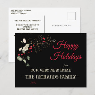 Glitter Eucalyptus & Holly Berry New Home Holiday Briefkaart