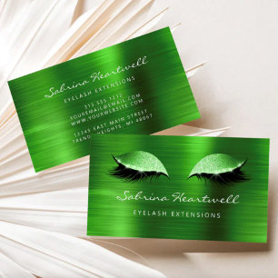 Glitter Eyes Groen Metallic Wimper Extensie Visitekaartje