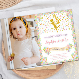 Glitter Fairy Birthday Invitations met foto Kaart