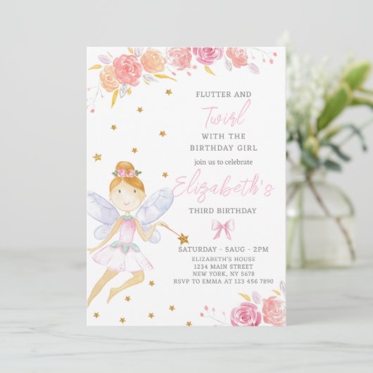 Glitter Fairy Verjaardag uitnodiging (Staand voorkant)