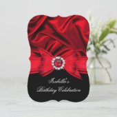 Glitter Faux Jewel Red Bow Zwarte Dag Kaart (Staand voorkant)