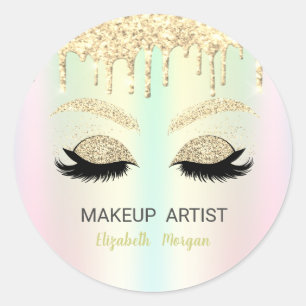 Glitter Faux Lashes, Gold Drives Holographic Ronde Sticker