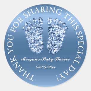 Glitter Feet Baby shower Favor Bedankt Blue Boy Ronde Sticker