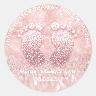 Glitter Feet Baby shower Favor Dank je Ronde Sticker