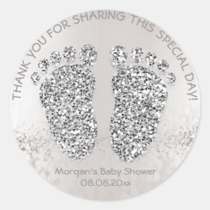 Glitter Feets Baby shower Favor Bedankt Grijs Ronde Sticker