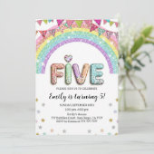 Glitter FIVE Girly Rainbow Sequin 5th Birthday Kaart (Staand voorkant)