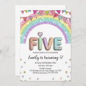 Glitter FIVE Girly Rainbow Sequin 5th Birthday Kaart (Voorkant / Achterkant)