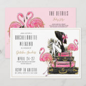 Glitter Flamingo Bachelorette Party Weekend Kaart (Voorkant / Achterkant)