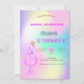 Glitter Flamingo, Crown Ombre Holographic Birthday Kaart (Voorkant)