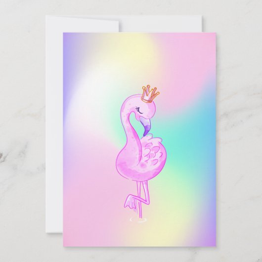 Glitter Flamingo, Crown Ombre Holographic Birthday Kaart (Achterkant)