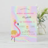 Glitter Flamingo, Holographic Birthday Kaart (Staand voorkant)