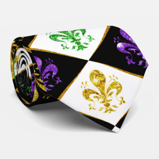 Glitter Fleur de Lis Diamant Mardi Gras 2 kleur Stropdas