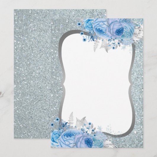 Glitter Floral Blank Invitation Kaart (Voorkant / Achterkant)