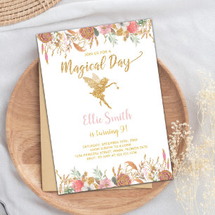 Glitter Floral Fairy Birthday Invitations Kaart