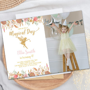 Glitter Floral Fairy Birthday Uitnodigingen met fo