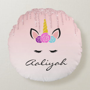 Glitter/Floral Unicorn op maat Rond Kussen