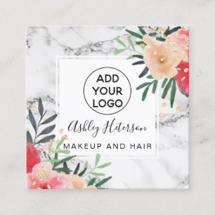 Glitter floral waterverf marble logo hair make-up vierkante visitekaartje