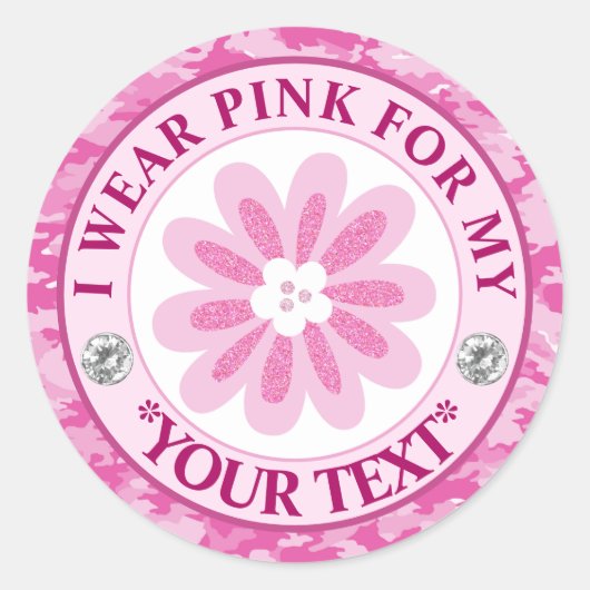 Glitter Flower Breast Cancer Awareness Design Ronde Sticker (Voorkant)