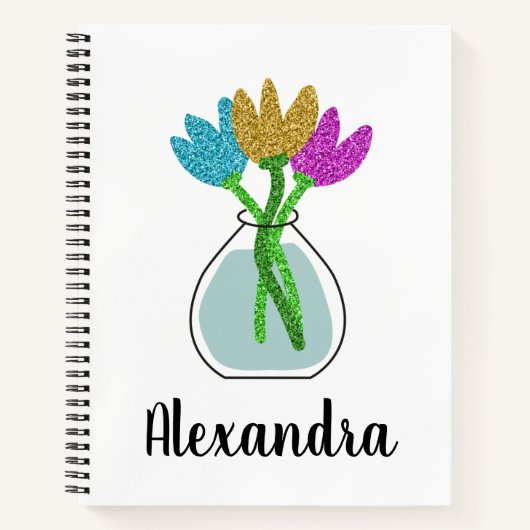 Glitter Flowers Aangepast Notitieboek (Voorkant)