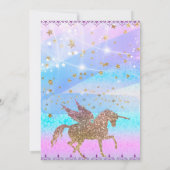 Glitter Flying Unicorn Magical Birthday Party Kaart (Achterkant)