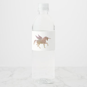 Glitter Flying Unicorn Magical Birthday Party Waterfles Etiket
