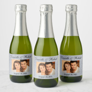 Glitter Foto Bruiloft Mini Mousserende Wijn Favor  Sparkling Wijnetiket