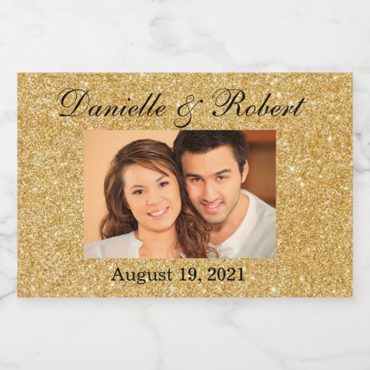 Glitter Foto Bruiloft Mini Mousserende Wijn Favor  Sparkling Wijnetiket (Enkel label)