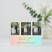 Glitter Foto Collage Elegant Wedding Hartelijk dan Briefkaart (Staand voorkant)