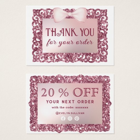 Glitter Frame Pink Bow discount card (Devant & derrière)