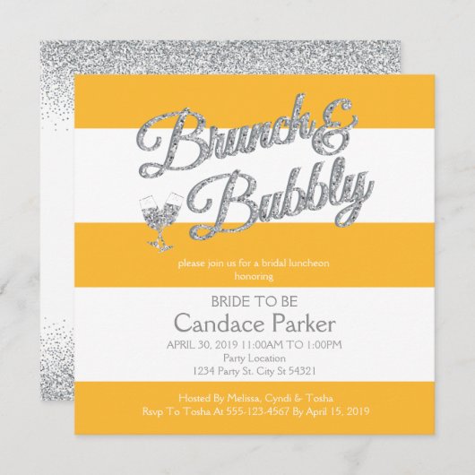 Glitter, Gele Bruids Douche Uitnodigingen (Voorkant / Achterkant)