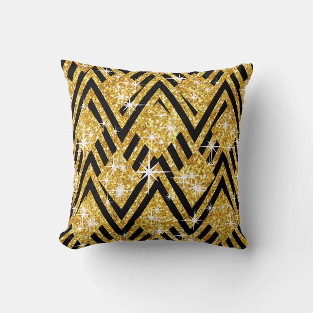 Glitter Geo Chevron Bling | goud Kussen (Voorkant)