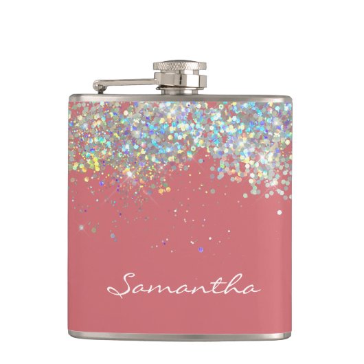 Glitter Girly Custom Name Monogram Heupfles (Voorkant)
